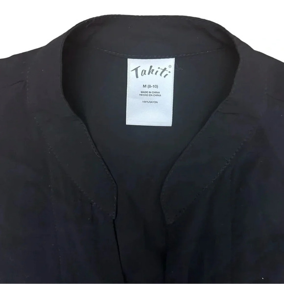 Tahití Black Lace Up Sleeveless Tunic Swimsuit Beach Summer Cover-Up Sundress - Picture 2 of 6